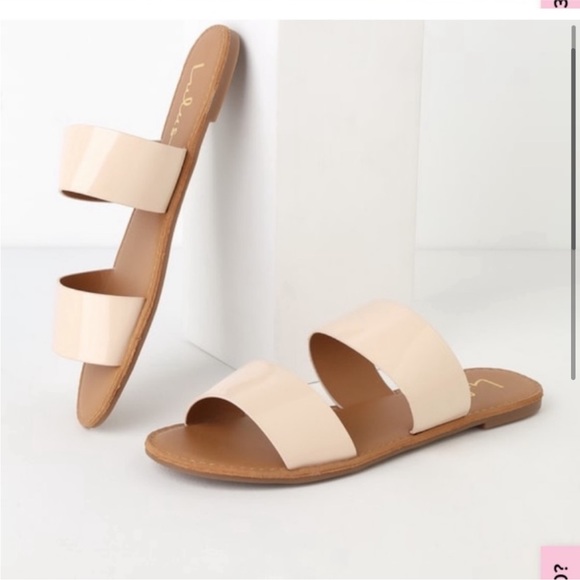NIB Lulu’s Size 9 Time to Chill Patent Slide Sandals Nude - Picture 2 of 4